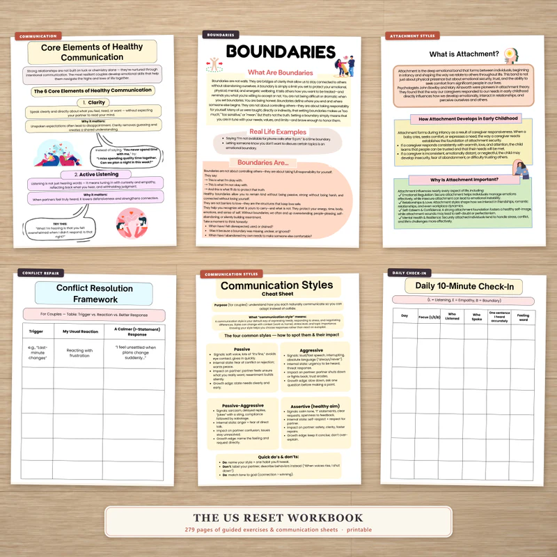 Real pages from The Us Reset Workbook